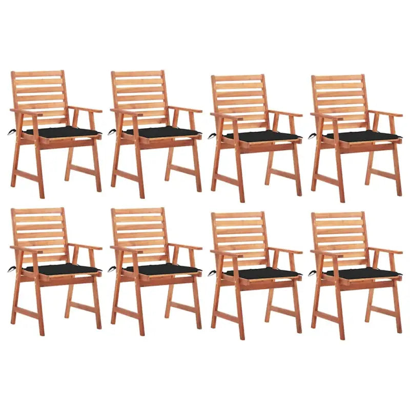 Massief acaciahout tuinstoelen met kussens en sets touwtjes voor buiten - Zwart / 8 - Tuinstoelen