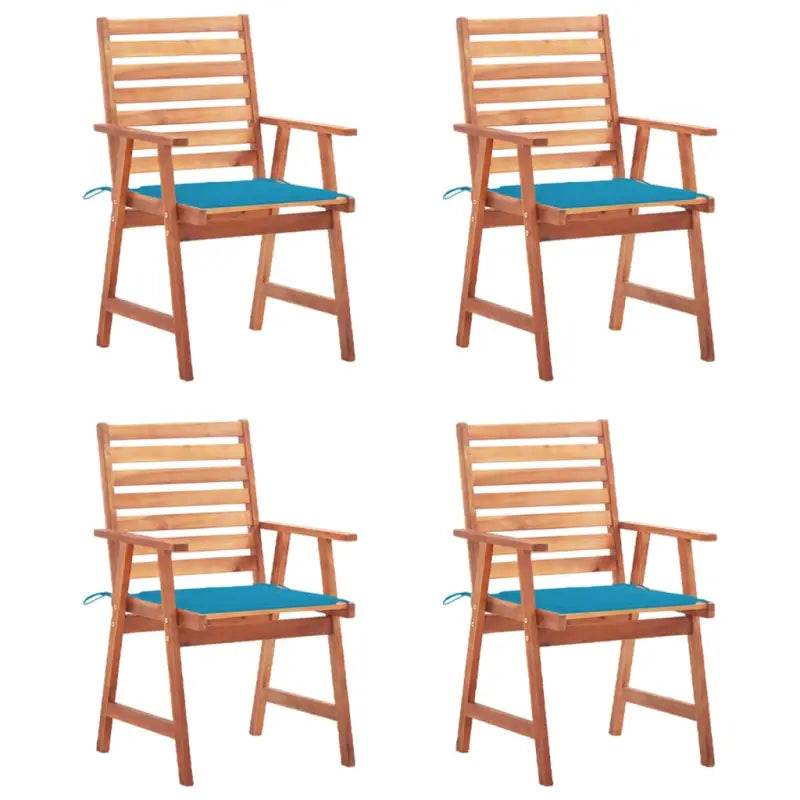 Massief acaciahout tuinstoelen met kussens en sets touwtjes voor buiten - Blauw / 4 - Tuinstoelen