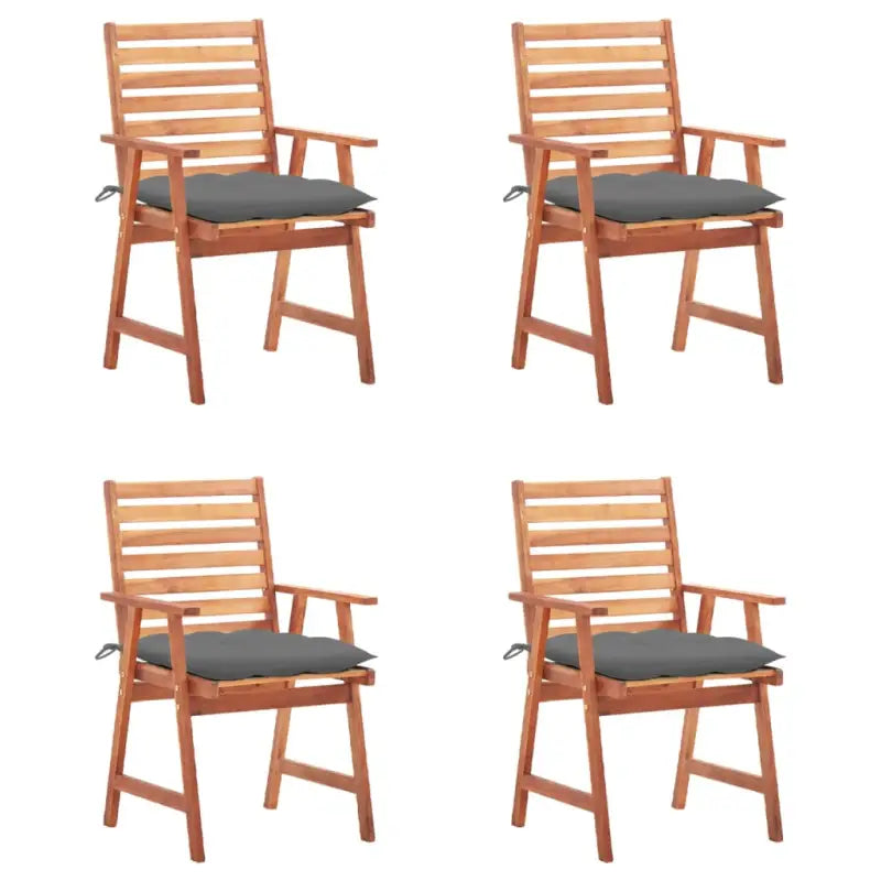 Massief acaciahout tuinstoelen set met kussens voor buiten eten - Grijs / 4 - Tuinstoelen