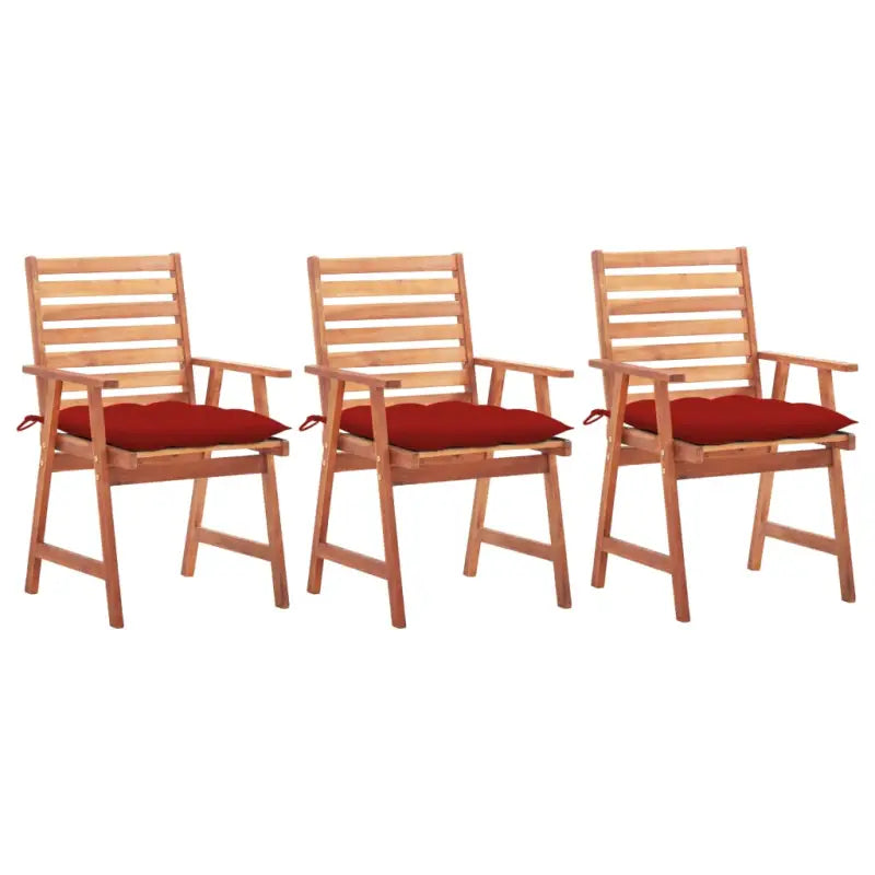 Massief acaciahout tuinstoelen set met kussens voor buiten eten - Rood / 3 - Tuinstoelen