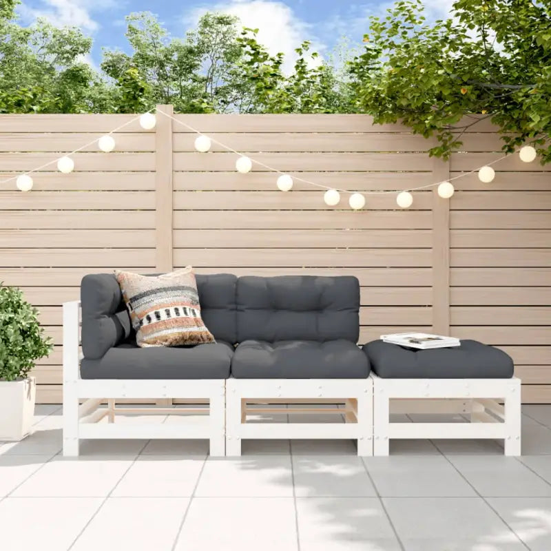 Massief Douglashout Tuin Lounge Set met Zachte Kussens - Wit grenenhout - Tuinsets