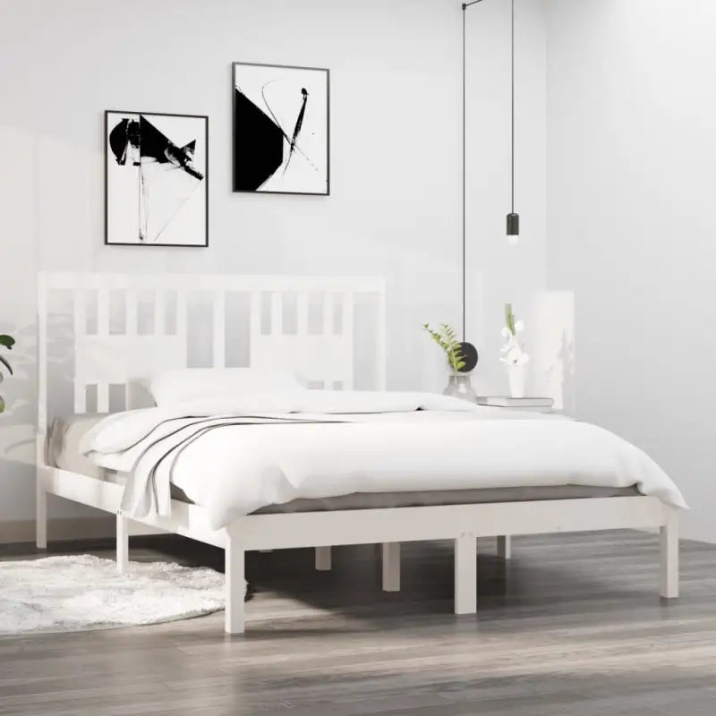 Massief Grenenhout Bedframe met aanvullende ondersteuning en levering bevat - Wit / 135 x 190 cm - Bedden & bedframes