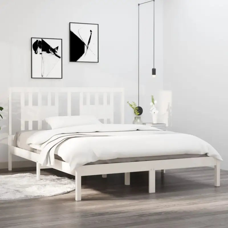 Massief Grenenhout Bedframe met aanvullende ondersteuning en levering bevat - Wit / 140 x 200 cm - Bedden & bedframes