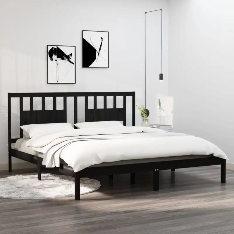 Massief Grenenhout Bedframe met aanvullende ondersteuning en levering bevat - Zwart / 200 x 200 cm - Bedden & bedframes