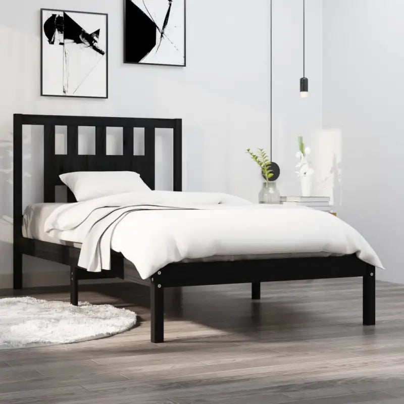 Massief Grenenhout Bedframe met aanvullende ondersteuning en levering bevat - Zwart / 100 x 200 cm - Bedden & bedframes