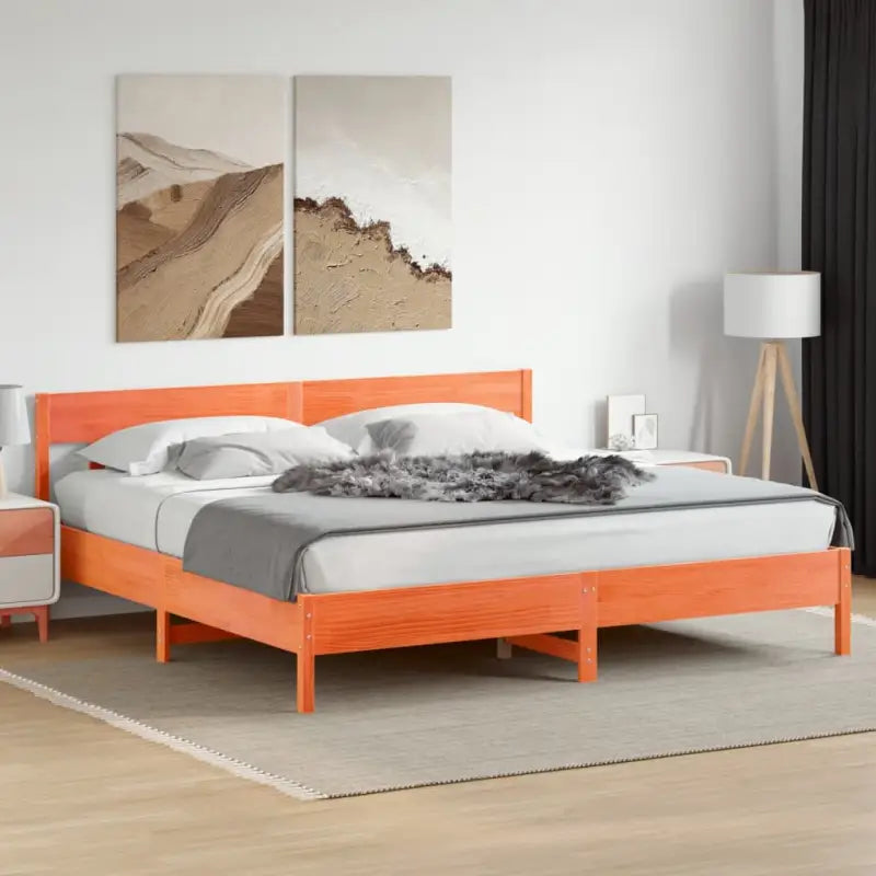 Massief Grenenhout Bedframe met Multiplex Lattenbodem voor Uitstekende Ondersteuning - Bruin / 200 x 200 cm - Bedden &