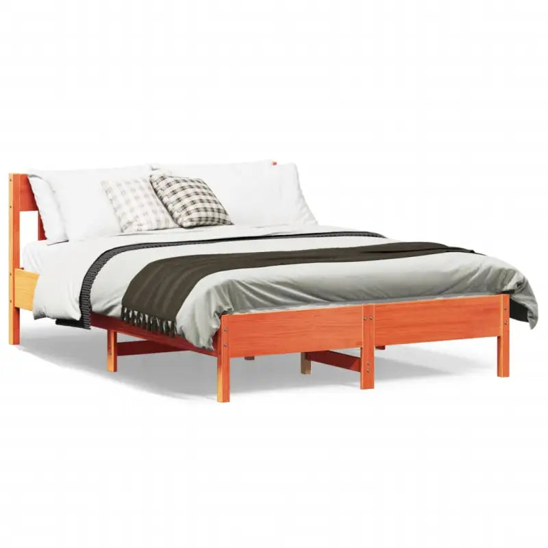 Massief Grenenhout Bedframe met Multiplex Lattenbodem voor Uitstekende Ondersteuning - Bruin / 120 x 200 cm - Bedden &