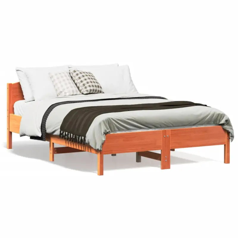 Massief Grenenhout Bedframe met multiplex lattenbodem en uitstekende ondersteuning - Bruin / 140 x 190 cm - Bedden &