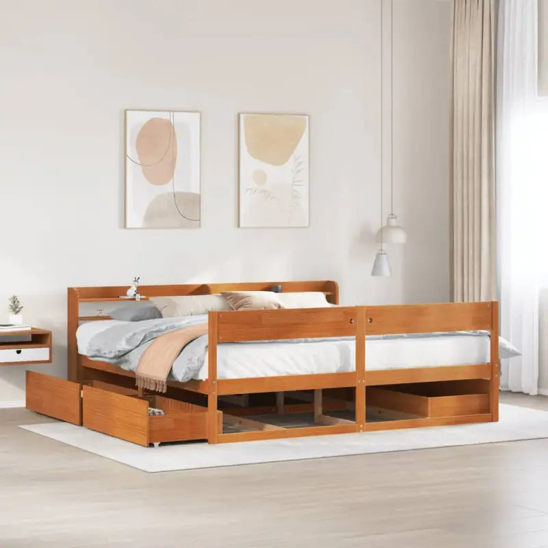 Massief grenenhout bedframe met opbergruimte voor een goede nachtrust - Wasbruin / 180 x 200 cm - Bedden & bedframes