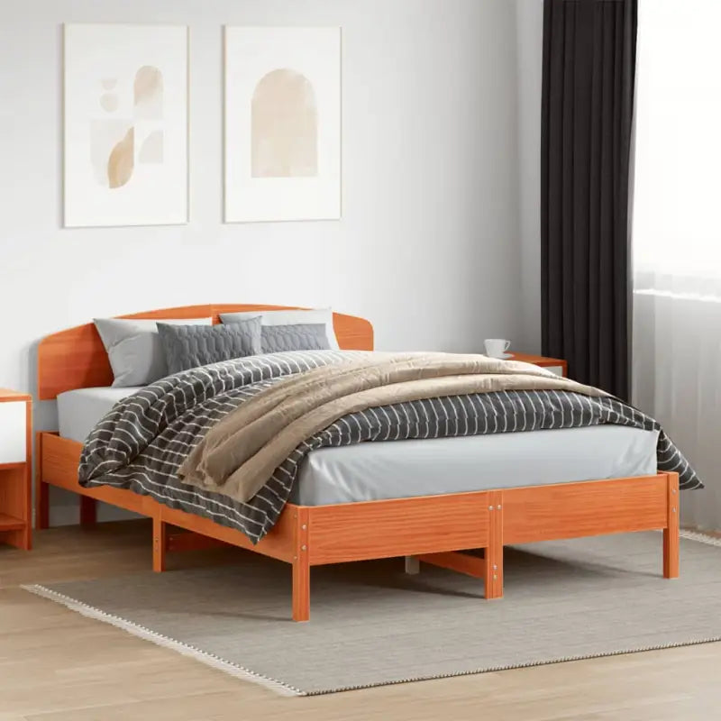 Massief Grenenhout Bedframe met Uitstekende Ondersteuning - Wasbruin / 140 x 200 cm - Bedden & bedframes