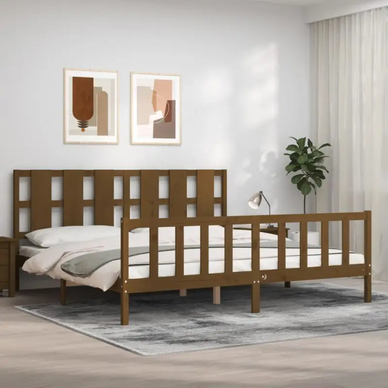 Massief grenenhout bedframe voor een comfortabele en natuurlijke slaapkamer - Honingbruin / 200 x 200 cm - Bedden &