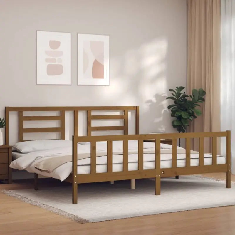Massief grenenhout bedframe voor een goede nachtrust en natuurlijke uitstraling - Honingbruin / 200 x 200 cm - Bedden &