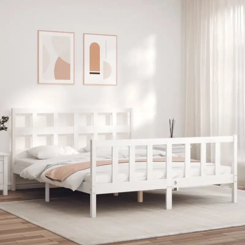 Massief Grenenhout Bedframe voor een Natuurlijke en Comfortabele Slaapruimte - Wit / 150 x 200 cm - Bedden & bedframes
