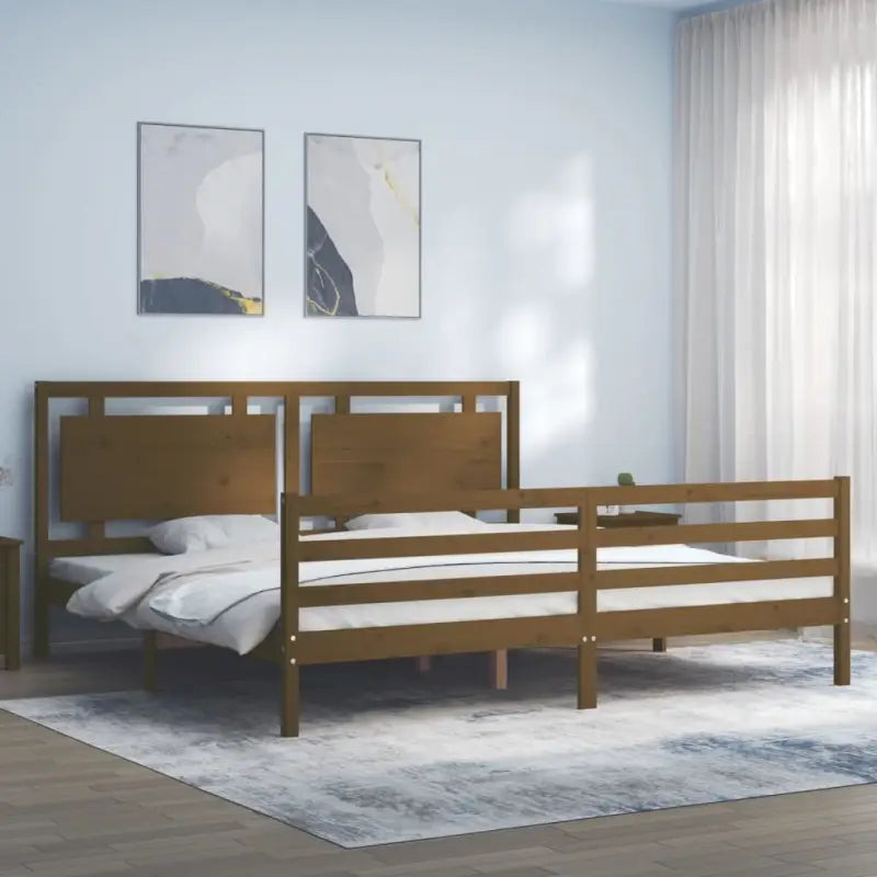 Massief grenenhout bedframe voor een natuurlijke en comfortabele slaapkamer - Honingbruin / 200 x 200 cm - Bedden &