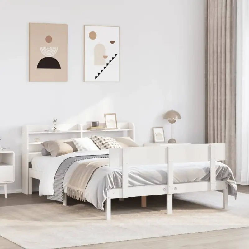 Massief Grenenhout Bedframe voor een Natuurlijke en Decoratieve Slaapkamer - Wit / 150 x 200 cm - Bedden & bedframes