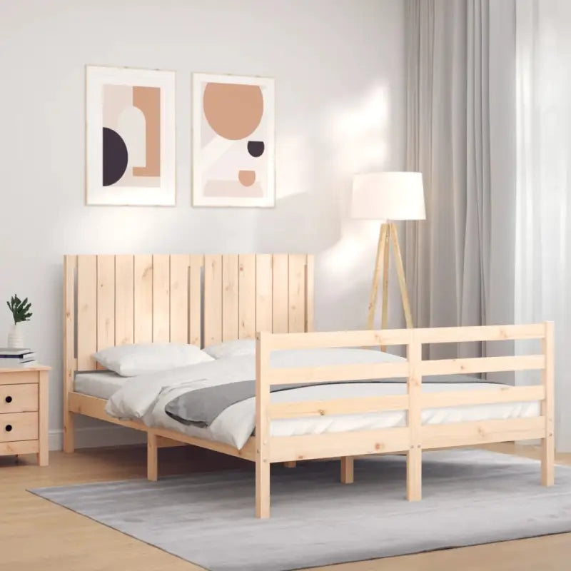 Massief Grenenhout Bedframe voor een Natuurlijke en Decoratieve Slaapruimte - Naturel / 140 x 200 cm - Bedden &