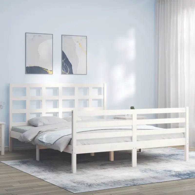 Massief Grenenhout Bedframe voor een Praktische en Natuurlijke Slaapruimte - Wit / 150 x 200 cm - Bedden & bedframes