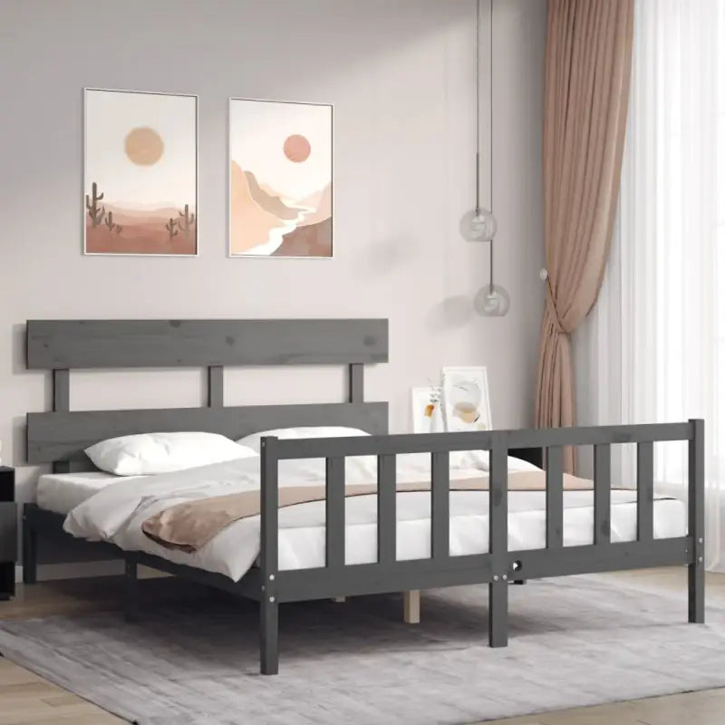 Massief Grenenhout Bedframe voor Uitstekende Ondersteuning en Decoratie - Grijs / 150 x 200 cm / met hoofdbord &