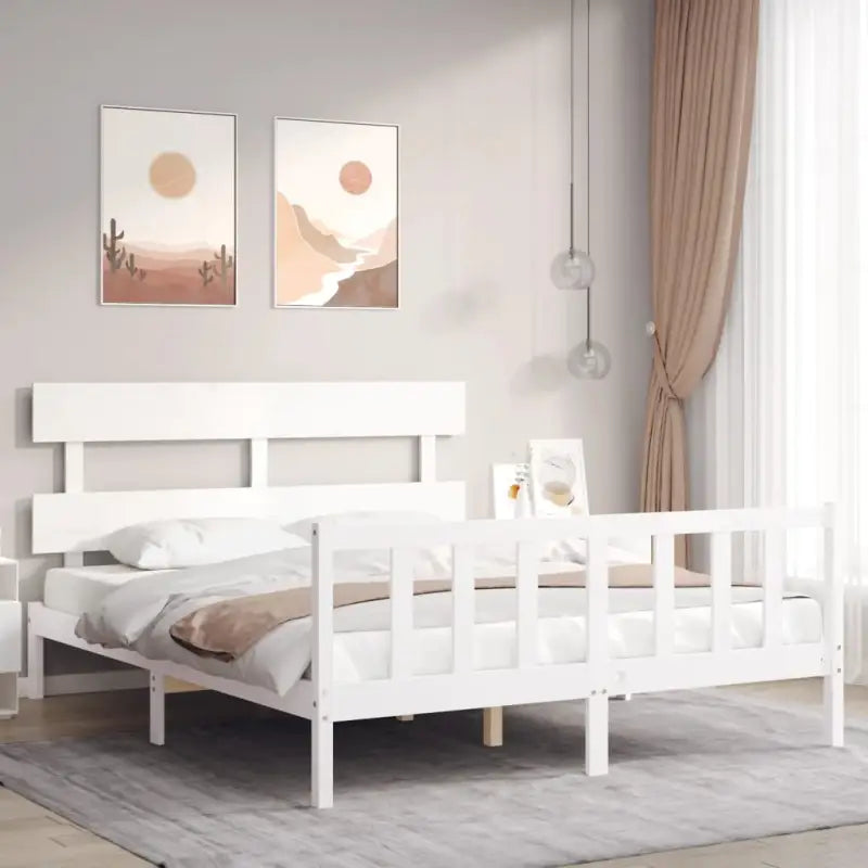 Massief Grenenhout Bedframe voor Uitstekende Ondersteuning en Decoratie - Wit / 160 x 200 cm / met hoofdbord & voetbord
