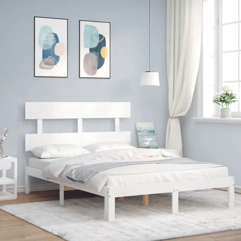 Massief Grenenhout Bedframe voor Uitstekende Ondersteuning en Decoratie - Wit / 120 x 200 cm / met hoofdbord - Bedden &
