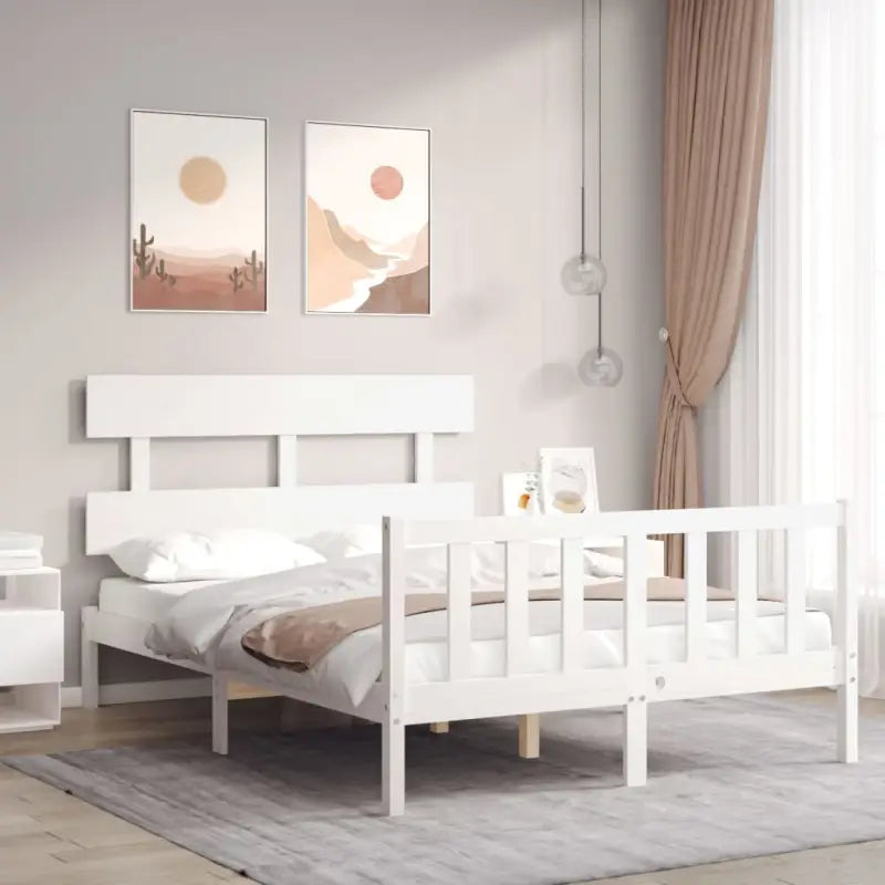 Massief Grenenhout Bedframe voor Uitstekende Ondersteuning en Decoratie - Wit / 120 x 200 cm / met hoofdbord & voetbord