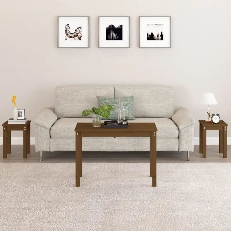 Massief grenenhout bijzettafel voor kleine ruimtes en stijlvolle woondecoratie - Honingbruin / 3 - Bijzettafels