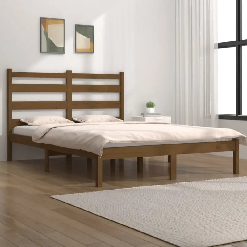 Massief grenenhout houten bedframe met aanvullende ondersteuning - Honingbruin / 200 x 200 cm - Bedden & bedframes