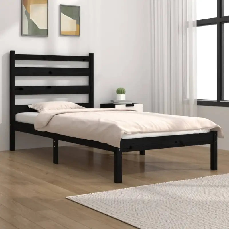 Massief grenenhout houten bedframe met aanvullende ondersteuning - Zwart / 100 x 200 cm - Bedden & bedframes