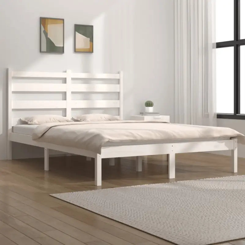 Massief grenenhout houten bedframe met aanvullende ondersteuning - Wit / 140 x 200 cm - Bedden & bedframes