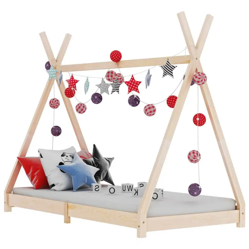 Massief Grenenhout Kinderen Jonger Bedframe met Tipi Design - Bruin / 80 x 160 cm - Peuter- & kinderbedden