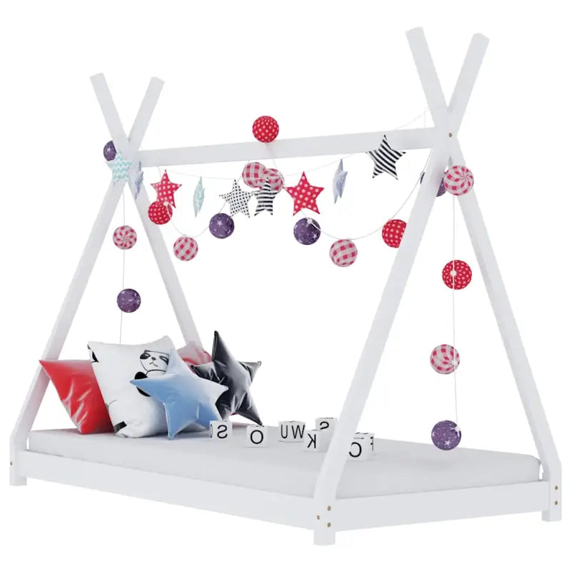 Massief Grenenhout Kinderen Jonger Bedframe met Tipi Design - Wit / 90 x 200 cm - Peuter- & kinderbedden