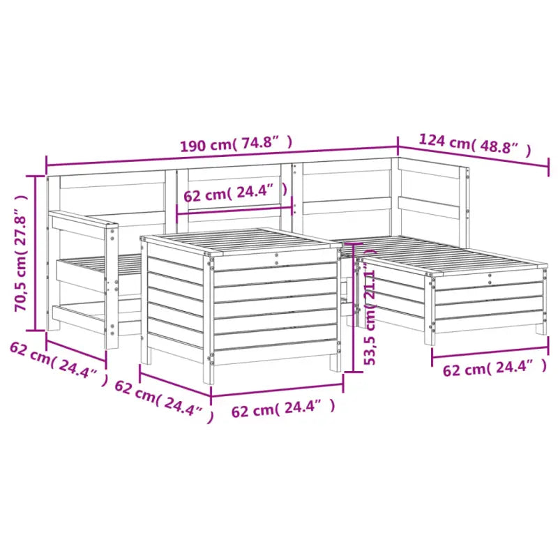 Massief Grenenhout Loungeset met Modulair Ontwerp voor in de Tuin - Tuinsets