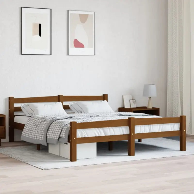 Massief Grenenhout Modern Bedframe voor een stijlvolle slaapkamer - Honingbruin / 160 x 200 cm - Bedden & bedframes