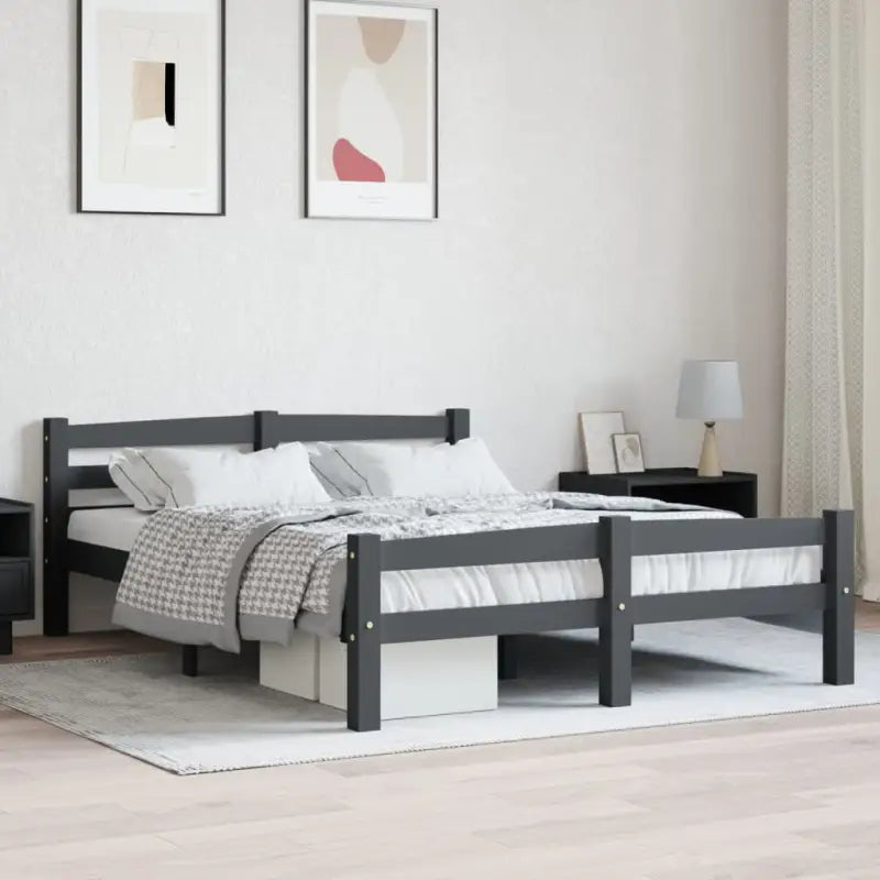 Massief Grenenhout Modern Bedframe voor een stijlvolle slaapkamer - Donkergrijs / 120 x 200 cm - Bedden & bedframes