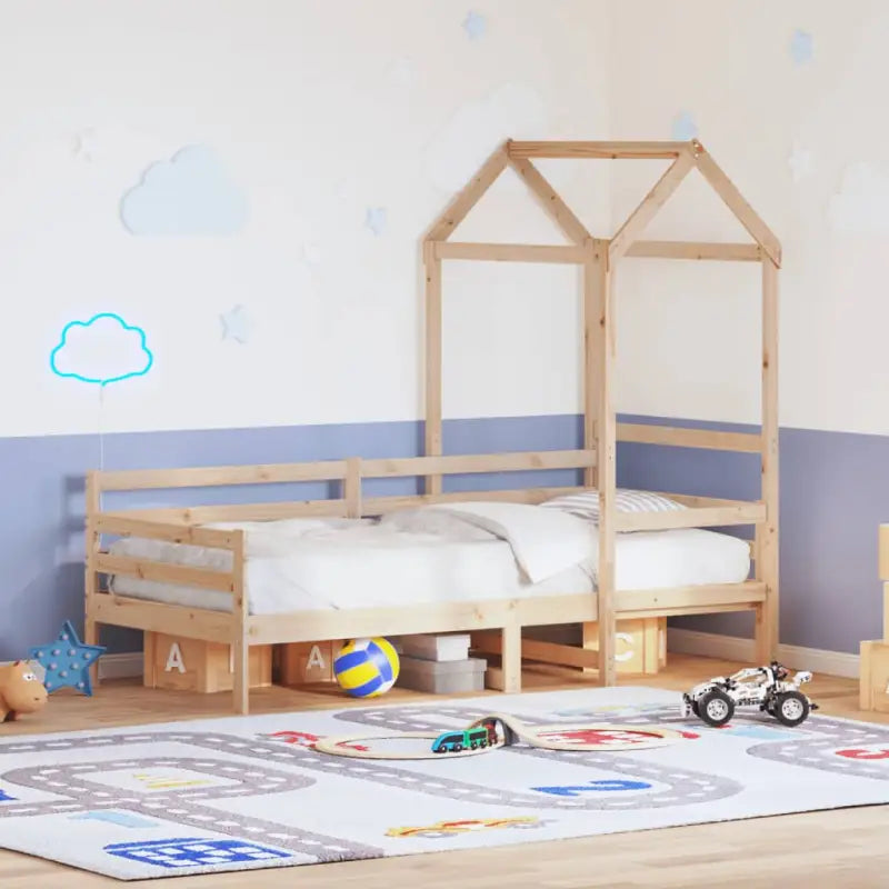 Massief grenenhout slaapbank met open zijdeur in wit materiaal - Naturel / 90 x 200 cm - Bedden & bedframes