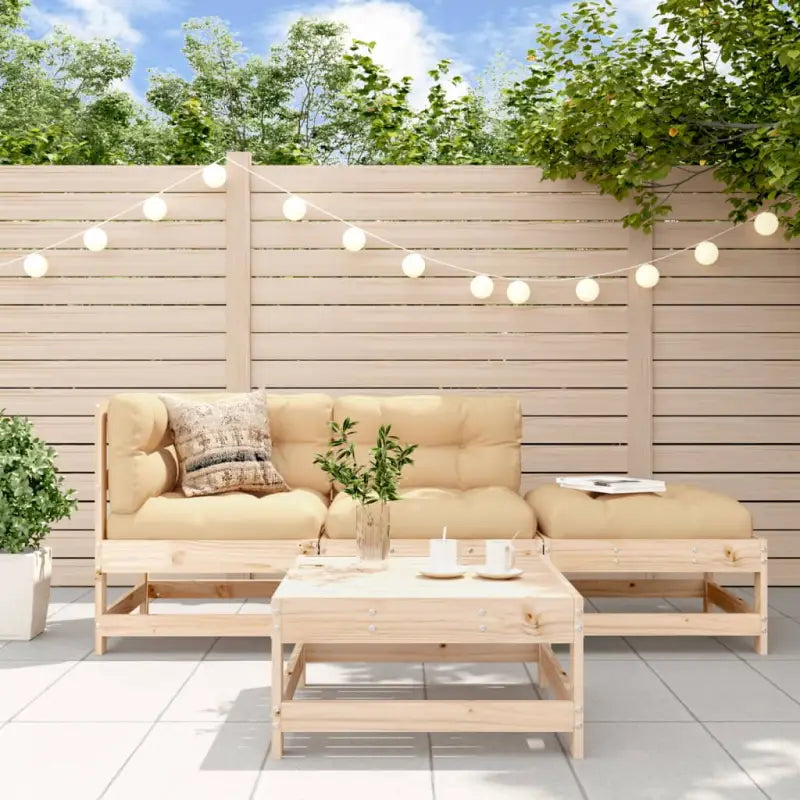 Massief Grenenhout Tuin Lounge Set met Voetenbank en Salontafel - Natuurlijk grenenhout - Tuinsets