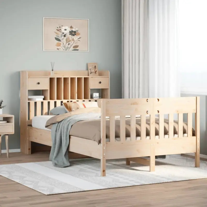 Massief Grenenhouten Bedframe met Extra Opbergruimte voor een Goede Nachtrust - Naturel / 135 x 190 cm - Bedden &