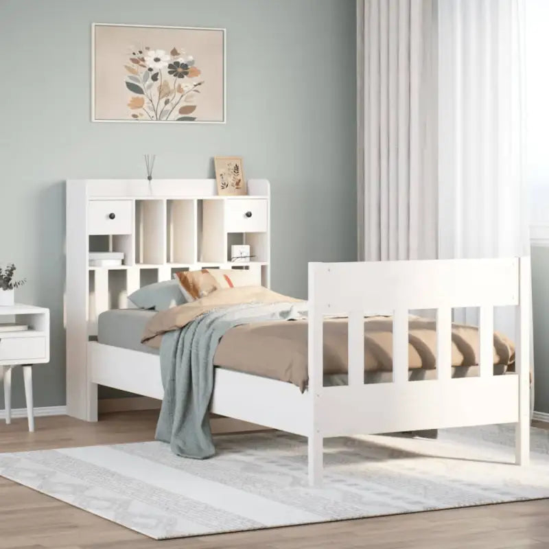 Massief Grenenhouten Bedframe met Extra Opbergruimte voor een Goede Nachtrust - Wit / 75 x 190 cm - Bedden & bedframes