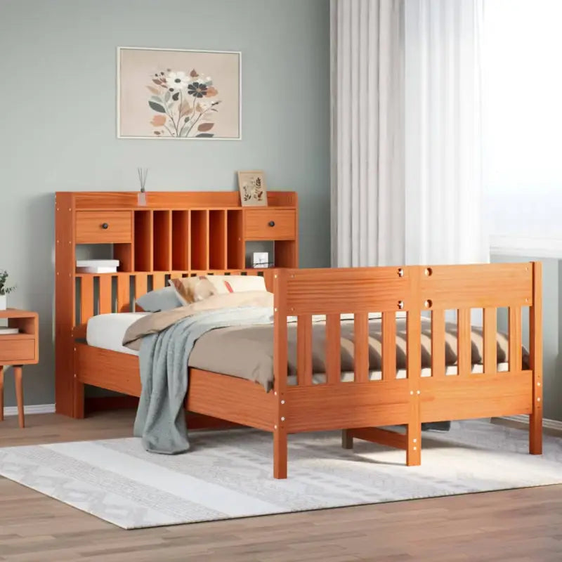Massief Grenenhouten Bedframe met Extra Opbergruimte voor een Goede Nachtrust - Wasbruin / 135 x 190 cm - Bedden &