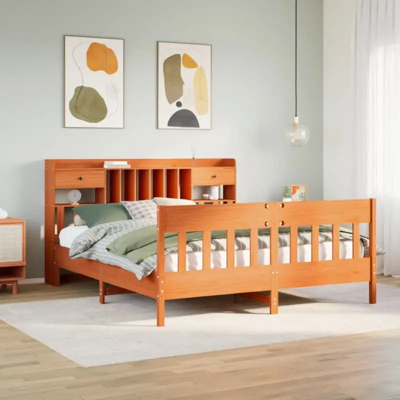 Massief Grenenhouten Bedframe met Extra Opbergruimte voor een Goede Nachtrust - Wasbruin / 180 x 200 cm - Bedden &