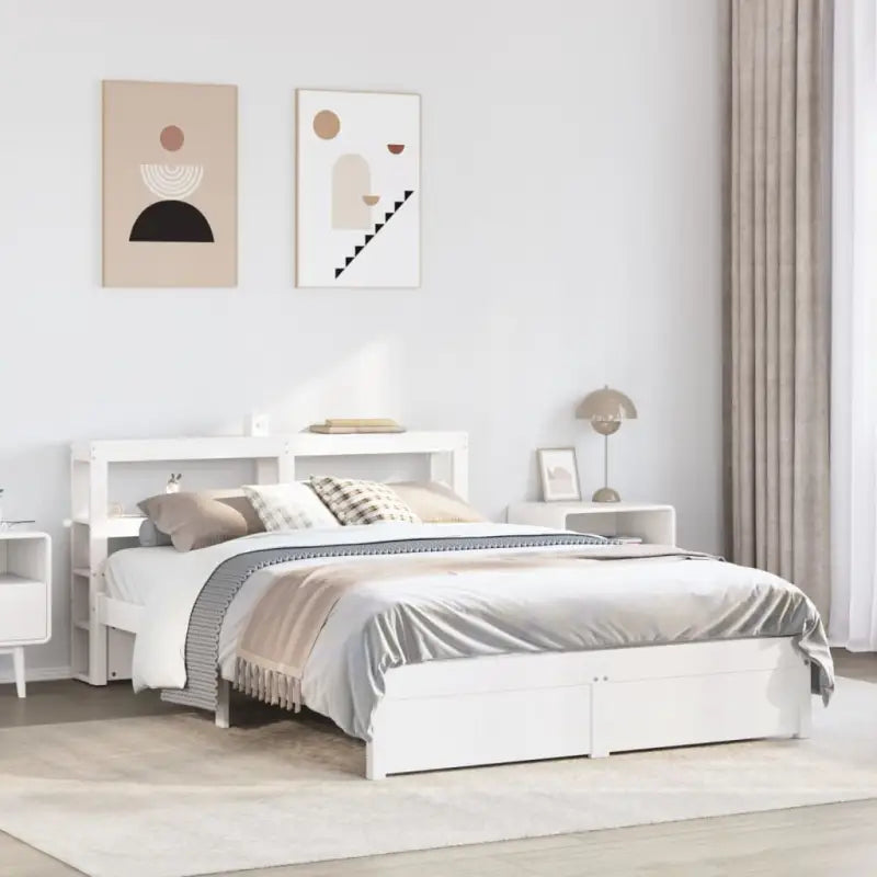 Massief Grenenhouten Bedframe voor een Comfortabele en Decoratieve Slaapruimte - Wit / 140 x 190 cm - Bedden & bedframes