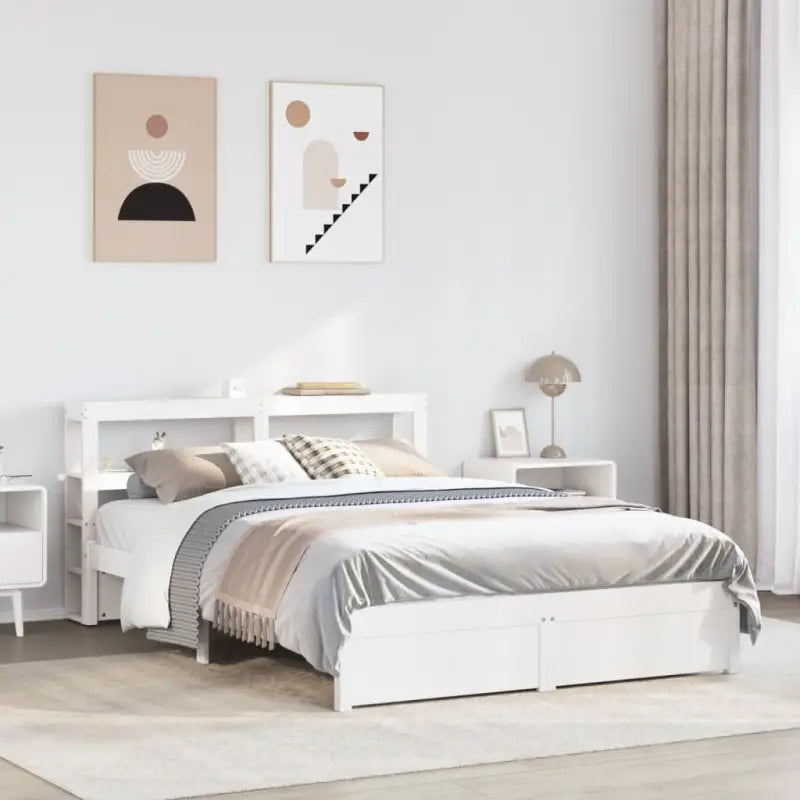 Massief Grenenhouten Bedframe voor een Comfortabele en Decoratieve Slaapruimte - Wit / 150 x 200 cm - Bedden & bedframes