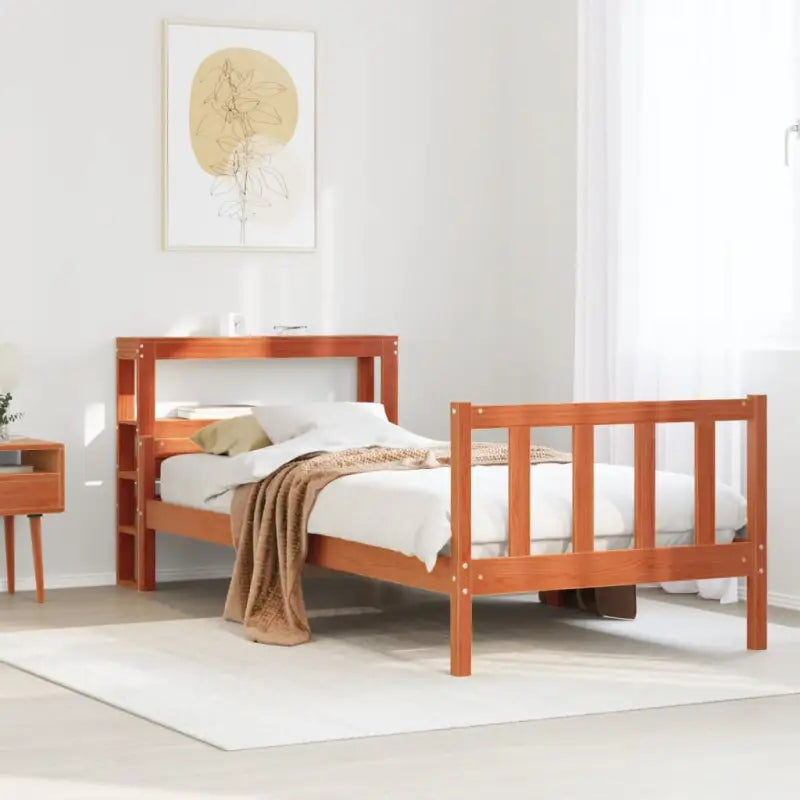 Massief Grenenhouten Bedframe voor een Gezellige en Natuurlijke Slaapruimte - Wasbruin / 90 x 190 cm - Bedden &