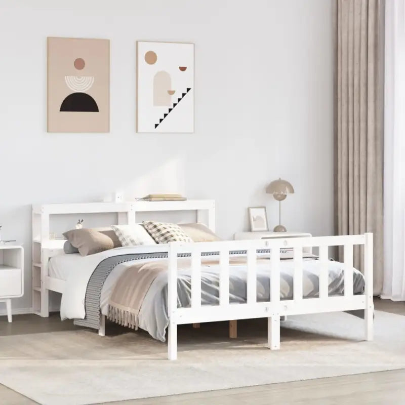 Massief Grenenhouten Bedframe voor een Gezellige en Natuurlijke Slaapruimte - Wit / 150 x 200 cm - Bedden & bedframes