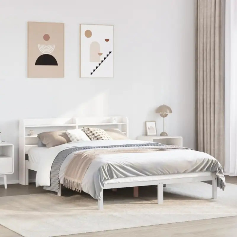 Massief Grenenhouten Bedframe voor een Natuurlijke en Decoratieve Slaapruimte - Wit / 160 x 200 cm - Bedden & bedframes