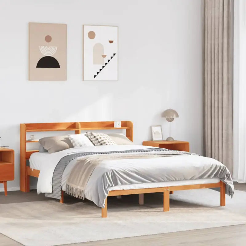 Massief Grenenhouten Bedframe voor een Natuurlijke en Decoratieve Slaapruimte - Wasbruin / 135 x 190 cm - Bedden &