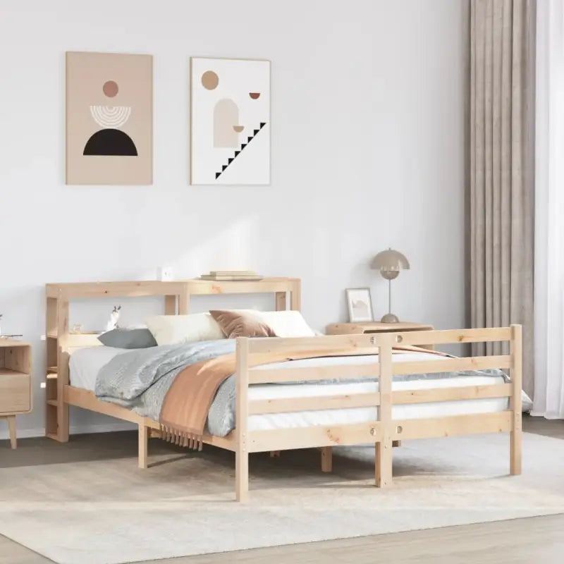 Massief Grenenhouten Bedframe voor een Natuurlijke en Decoratieve Slaapruimte - Naturel / 120 x 190 cm - Bedden &