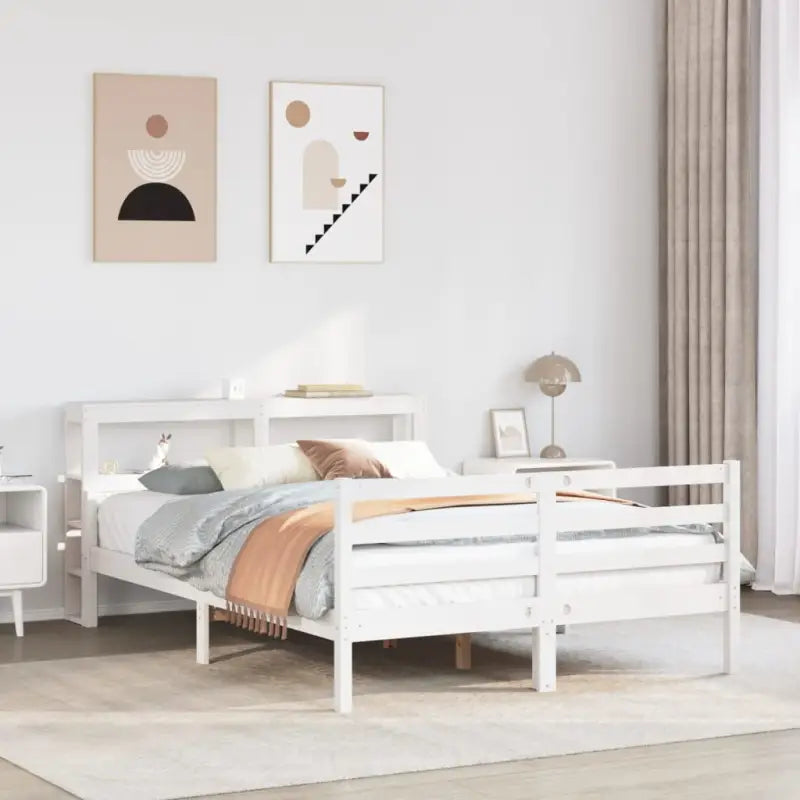 Massief Grenenhouten Bedframe voor een Natuurlijke en Decoratieve Slaapruimte - Wit / 135 x 190 cm - Bedden & bedframes