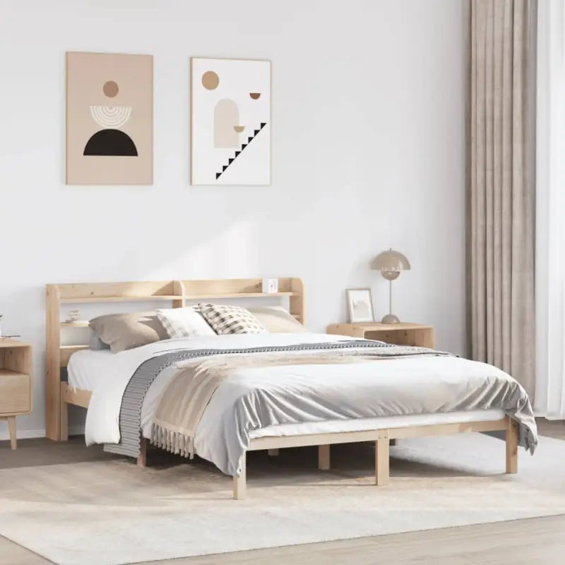 Massief Grenenhouten Bedframe voor een Natuurlijke en Decoratieve Slaapruimte - Naturel / 135 x 190 cm - Bedden &