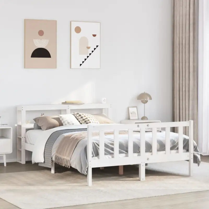 Massief Grenenhouten Bedframe voor een Natuurlijke en Decoratieve Look - Wit / 150 x 200 cm - Bedden & bedframes